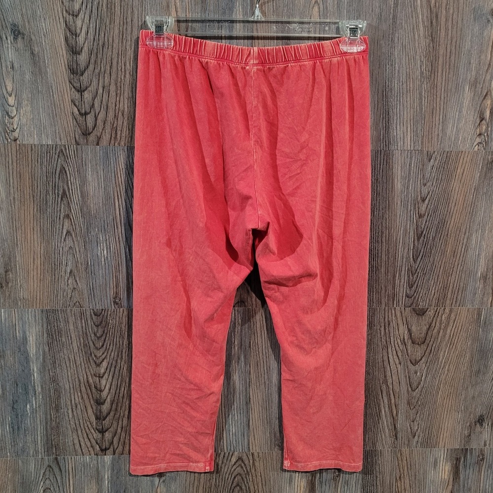Jess & Jane Mineral Washed Capri Pants Leggings L x 24 Berry Red Pull On Elastic - Picture 4 of 9